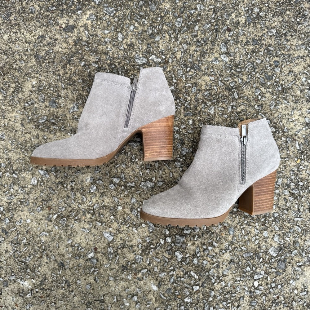 Lucky Brand Womens Noryn Gray Suede Ankle Boots Womens 7.5 M Leather Lug Sole